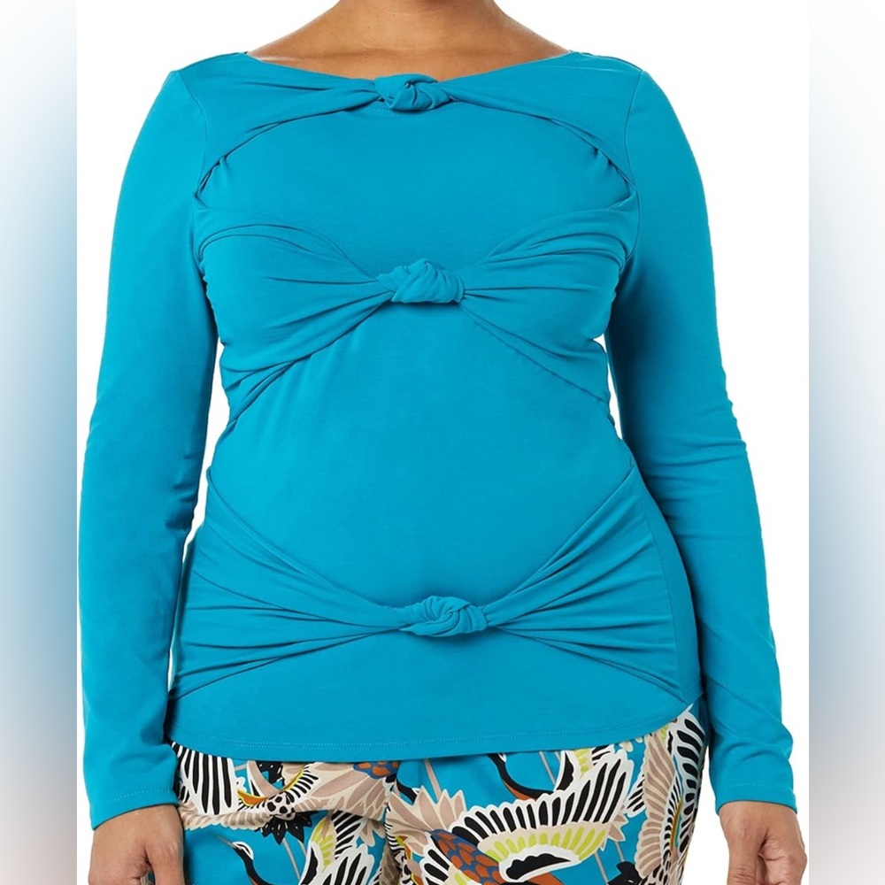 Terea by Andrea Pitter Enamel Blue Knot Front Long Sleeve Top US 18/20 XXL